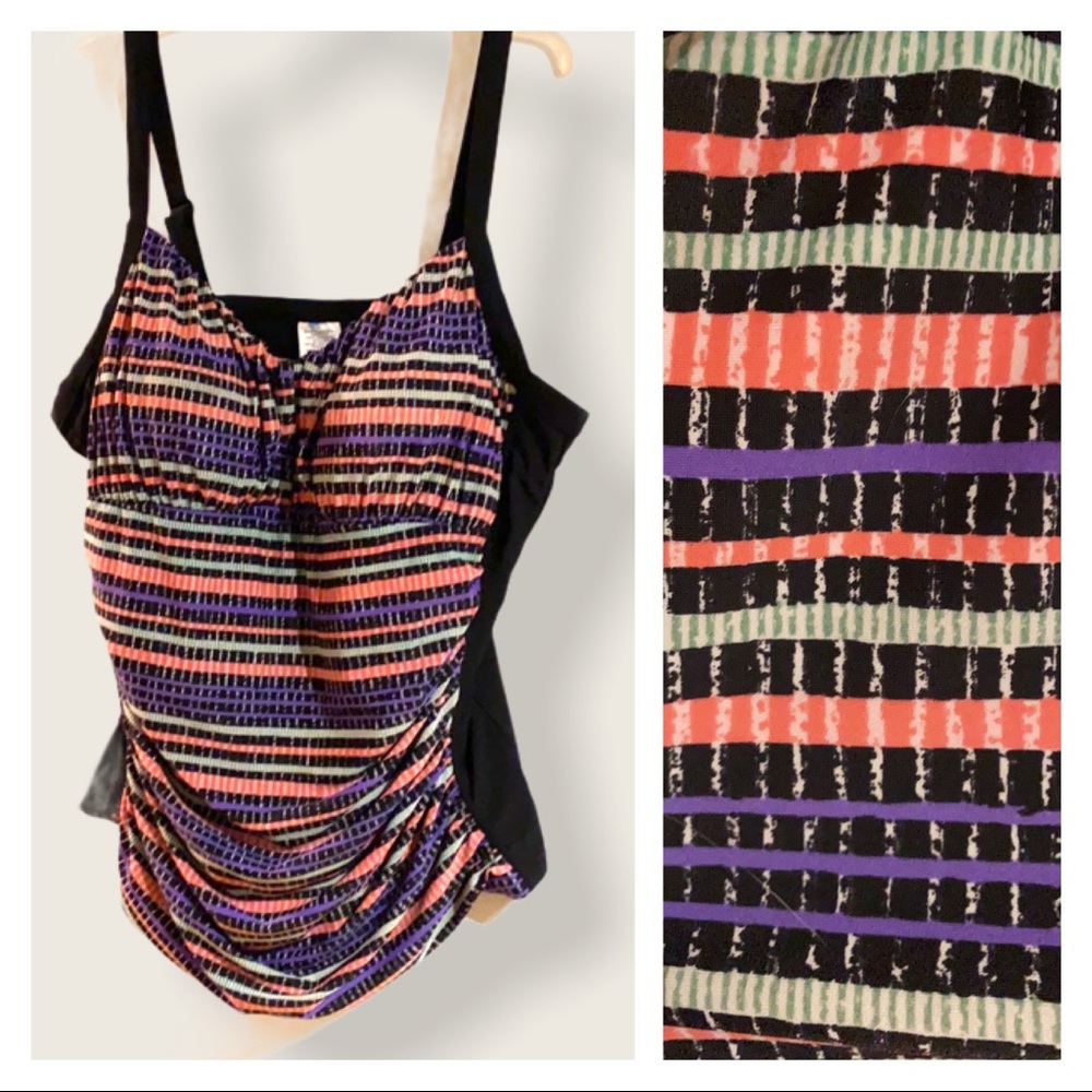 2X Slimming Colorful Tankini Top Tummy Panel & Bra
